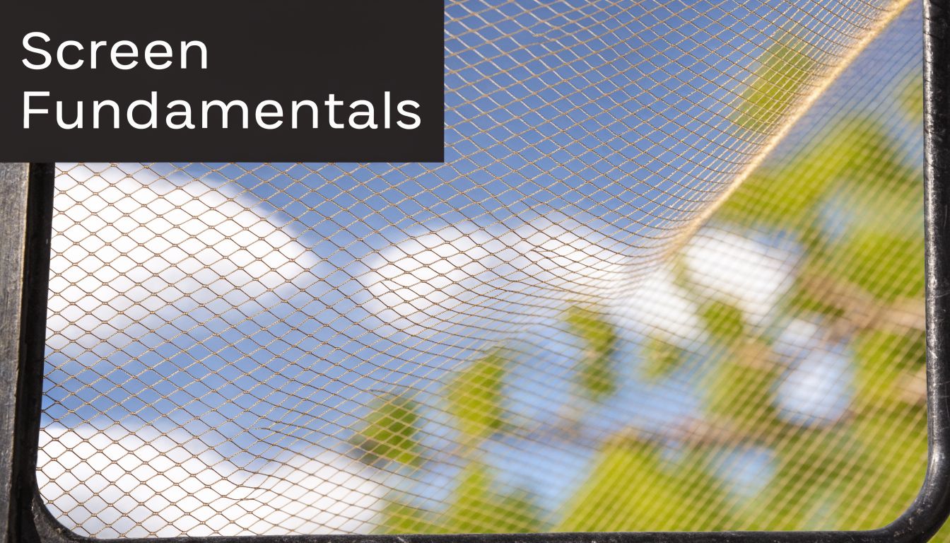 A close-up view of a mesh screen showing its texture against a blurred sky and tree background.