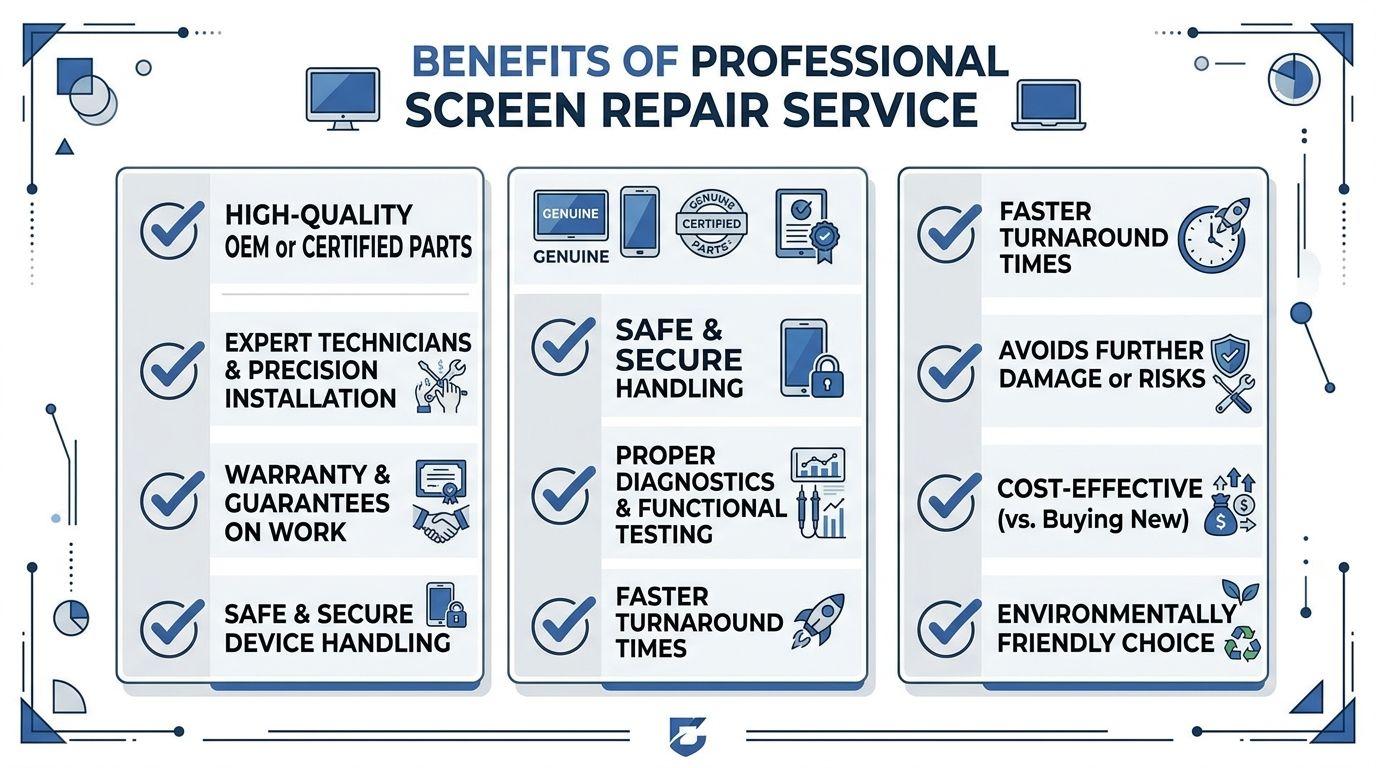 An infographic detailing the benefits of choosing a professional screen repair service for electronic devices.